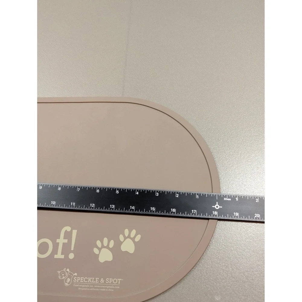 Speckle & Spot Ore Originals Silicone Pet Food Mat Brown‎ Woof Paw Prints 19x12